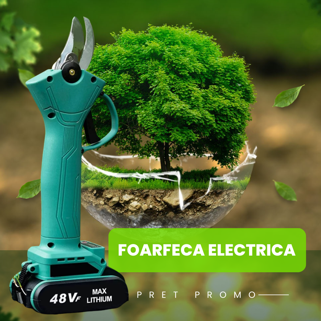 Foarfeca Electrica pentru Gradinarit cu 2 Acumulatori 48V, cu Lama din Otel Carbon, Baterie 9700mAh, Accesorii si Valiza Transport