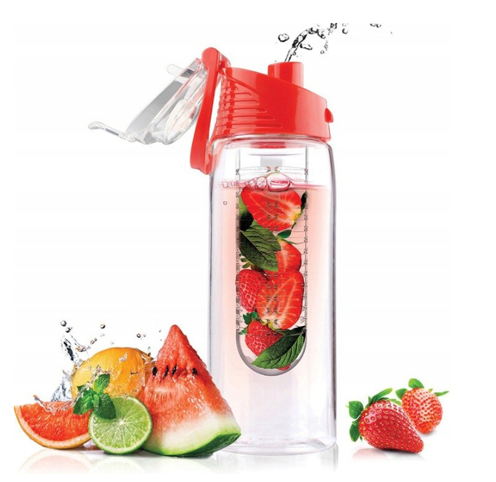Sticlă de apă cu infuzor de fructe – capac roșu