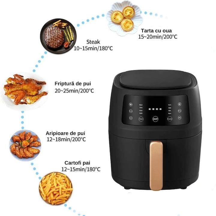 Heißluftfritteuse, 2400 W, Backfunktion, 6l, LCD + 50 Stück Backbleche