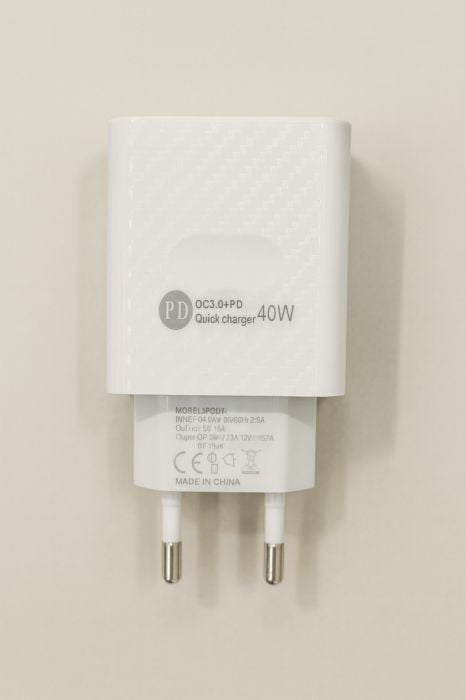 Încărcător de Rețea PD80, 40W, Alb, 1x USB + 2x Type-C