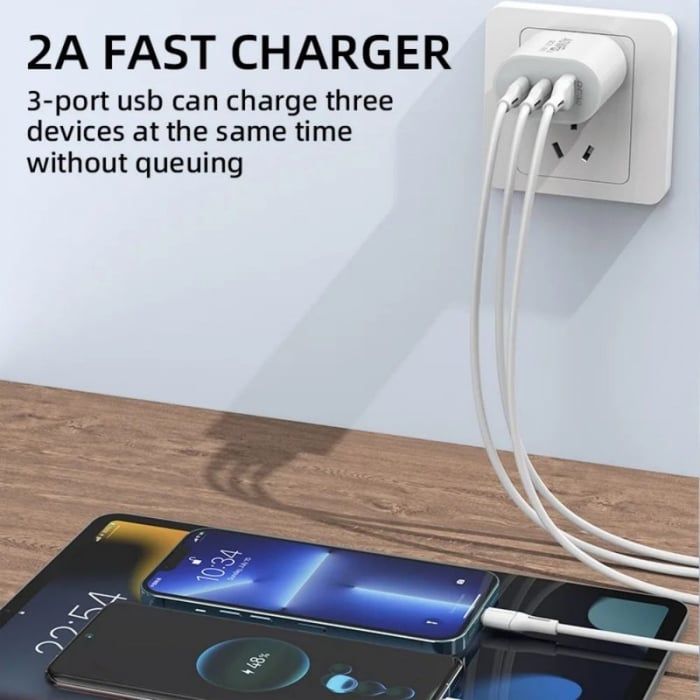 Încărcător de Rețea PD80, 40W, Alb, 1x USB + 2x Type-C
