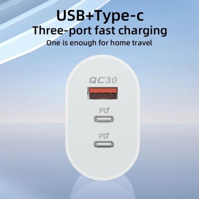 Încărcător de Rețea PD80, 40W, Alb, 1x USB + 2x Type-C