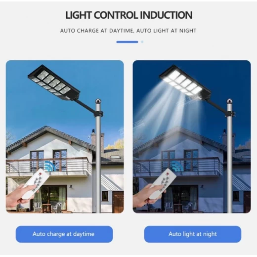 1000W Outdoor LED Solar Lamp, with Built-in Solar Panel, Motion and Light Sensor, Remote Control, IP65 - Ideal for Streets, Gardens, Yards, Parking Lots