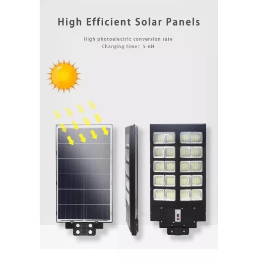 1000W Outdoor LED Solar Lamp, with Built-in Solar Panel, Motion and Light Sensor, Remote Control, IP65 - Ideal for Streets, Gardens, Yards, Parking Lots