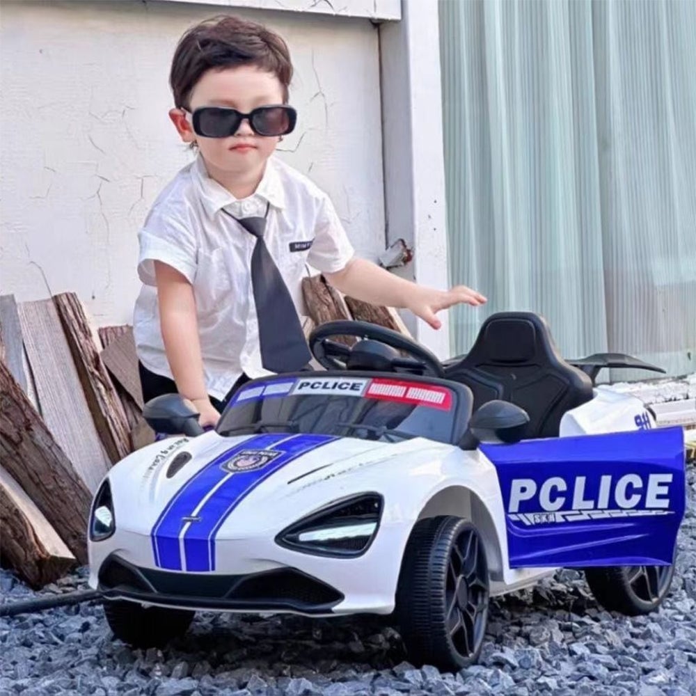 Masina electrica de politie pentru copii intre 2-5 ani, 6V, 3 viteze, 86x 56x 39 cm, telecomanda
