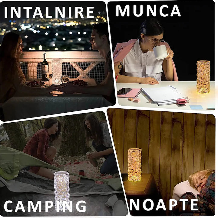 Lampa Luminoasa led Efect Cristal, 3 Lumini Albe, 16 Lumini RGB, Telecomanda Inclusa, Control Tactil, Reincarcabila pentru Dormitor, Birou, Bucatarie, Camping