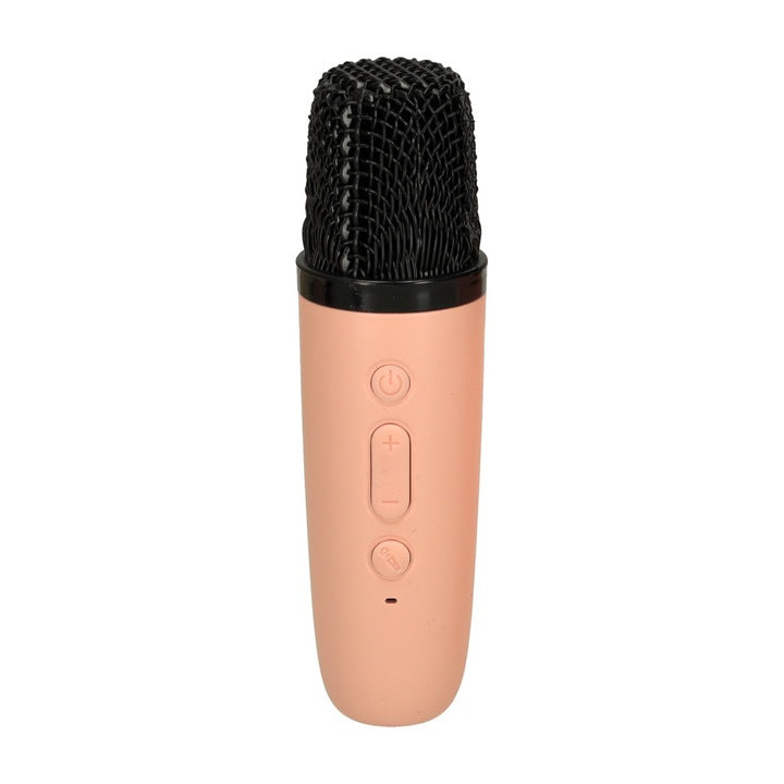 Set karaoke cu 2 microfoane și boxă portabilă, roz, 6W, iluminare LED, schimbare voce, baterii reîncărcabile