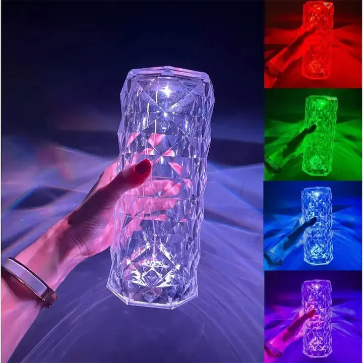 Lampa Luminoasa led Efect Cristal, 3 Lumini Albe, 16 Lumini RGB, Telecomanda Inclusa, Control Tactil, Reincarcabila pentru Dormitor, Birou, Bucatarie, Camping