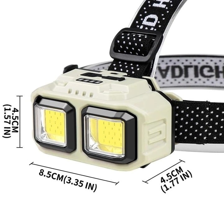 Rechargeable Headlamp with CREE and COB LED, 18650 Battery, Powerful Lighting, Waterproof, USB, Power Display, Multiple Modes, Ideal for Camping, Hiking, Fishing, Hunting