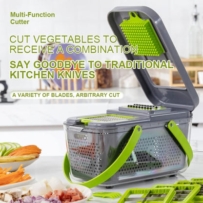Razatoare Multifunctionala pentru fructe si legume, 22 piese, lame din otel inoxidabil, feliere, radere, taietor, maruntitor, separator ou, functie caserola, maner protectie