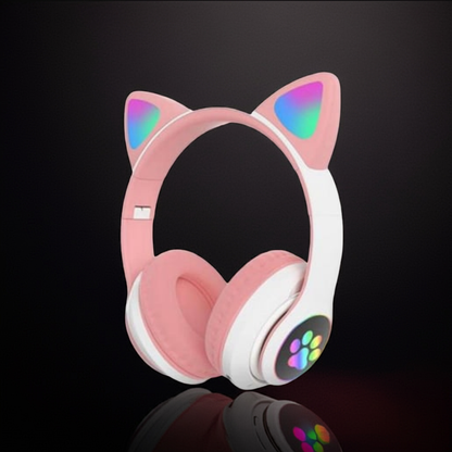 Căști wireless Smart Technology, Bluetooth 5.0, LED Cat Ears, microfon, slot SD/FM, autonomie 10h