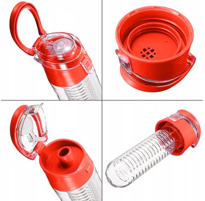 Wasserflasche mit Fruchteinsatz – roter Deckel
