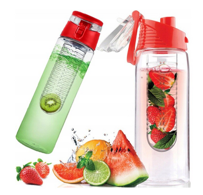 Wasserflasche mit Fruchteinsatz – roter Deckel