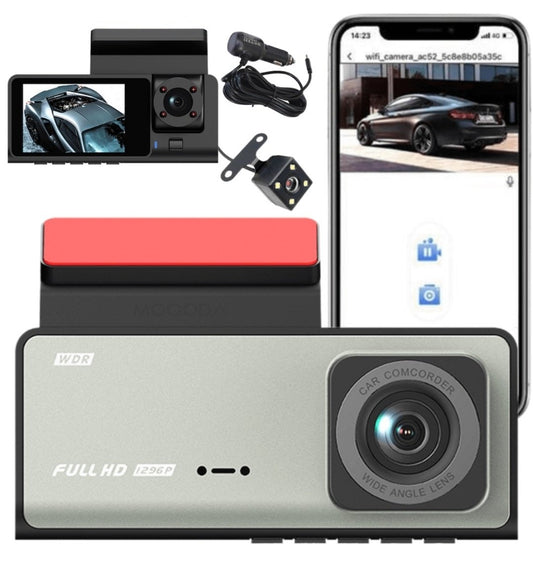 Camera de Bord Auto Tripla WiFi, Full HD, Unghi 170°, Gri