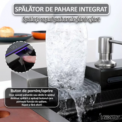 Premium Smart Spüle mit Digitalanzeige, LED-Beleuchtung und ausziehbarem 3-Funktions-Wasserhahn, 45x80 cm