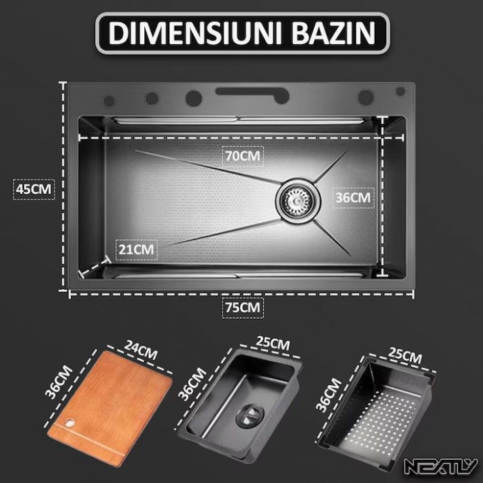 Premium Smart Spüle mit Digitalanzeige, LED-Beleuchtung und ausziehbarem 3-Funktions-Wasserhahn, 45x80 cm