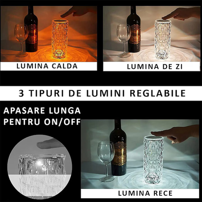 Lampa Luminoasa led Efect Cristal, 3 Lumini Albe, 16 Lumini RGB, Telecomanda Inclusa, Control Tactil, Reincarcabila pentru Dormitor, Birou, Bucatarie, Camping