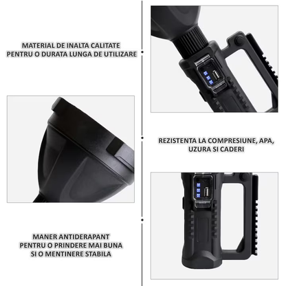 Lanterna LED portabila cu trepied, functie de Powerbank, incarcare USB, 4 moduri de iluminare, Waterproof