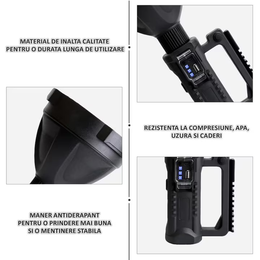 Lanterna LED portabila cu trepied, functie de Powerbank, incarcare USB, 4 moduri de iluminare, Waterproof