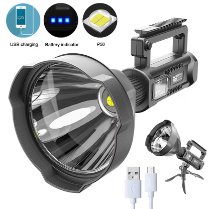 Lanterna LED portabila cu trepied, functie de Powerbank, incarcare USB, 4 moduri de iluminare, Waterproof