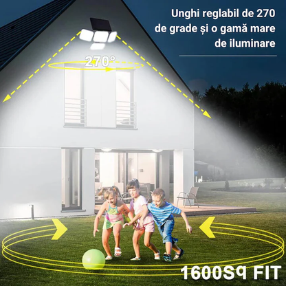 Lampa Solara de Exterior, 333 x cip-uri LED, Cu Senzor De Miscare, cu Brate Reglabile, Panou solar detasabil cu fir 5m, Telecomanda, Rezistenta la Apa IP65