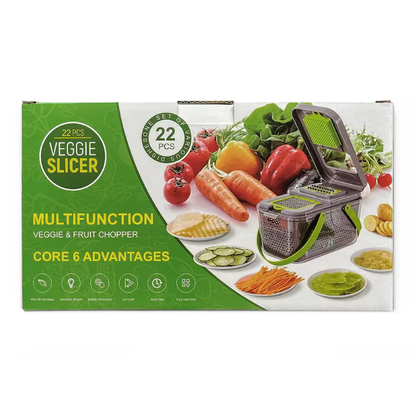 Razatoare Multifunctionala pentru fructe si legume, 22 piese, lame din otel inoxidabil, feliere, radere, taietor, maruntitor, separator ou, functie caserola, maner protectie