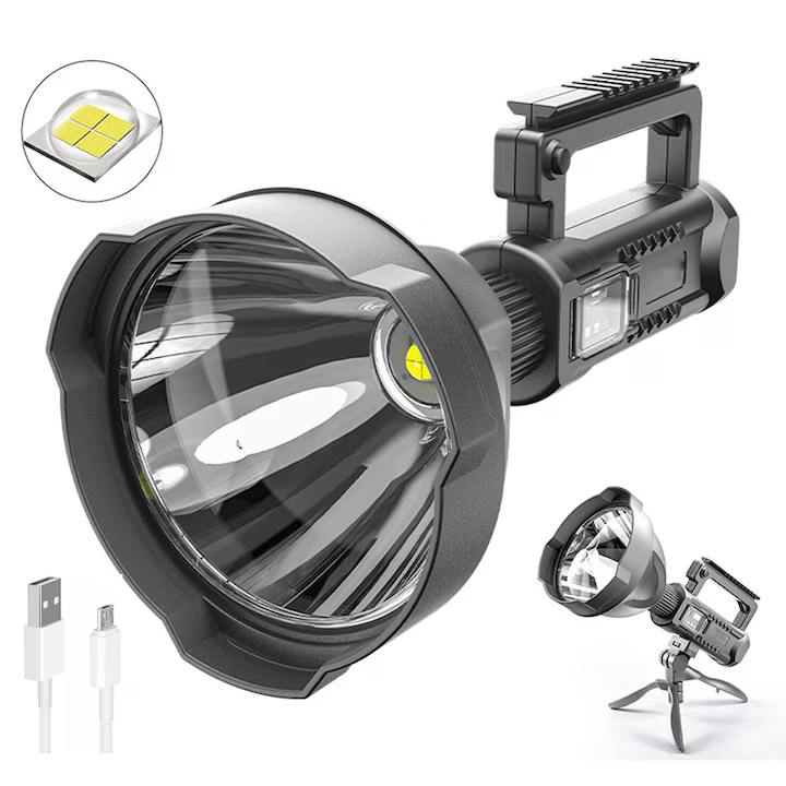 Lanterna LED portabila cu trepied, functie de Powerbank, incarcare USB, 4 moduri de iluminare, Waterproof