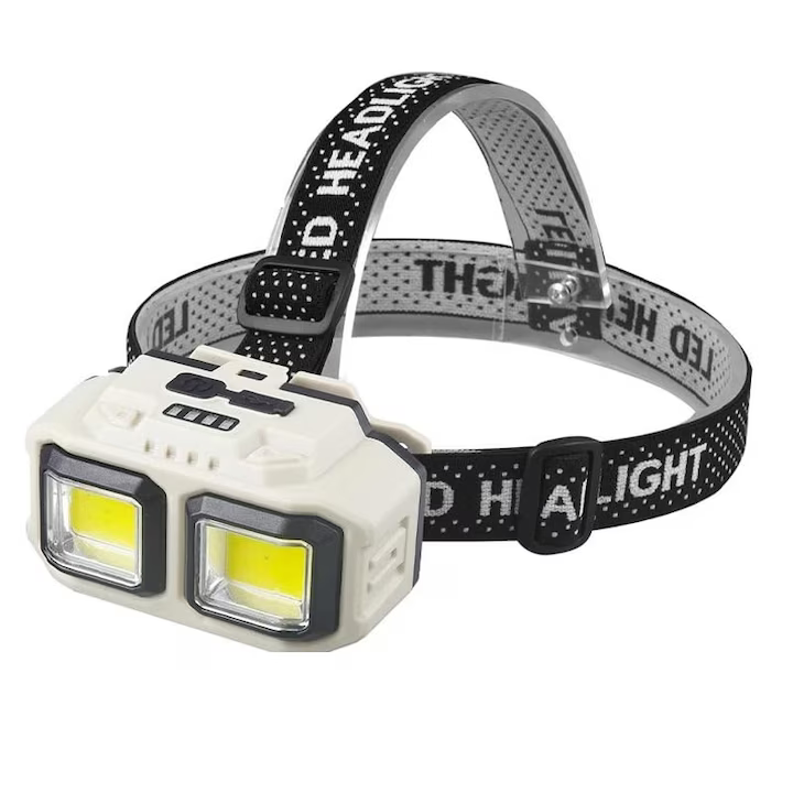 Rechargeable Headlamp with CREE and COB LED, 18650 Battery, Powerful Lighting, Waterproof, USB, Power Display, Multiple Modes, Ideal for Camping, Hiking, Fishing, Hunting