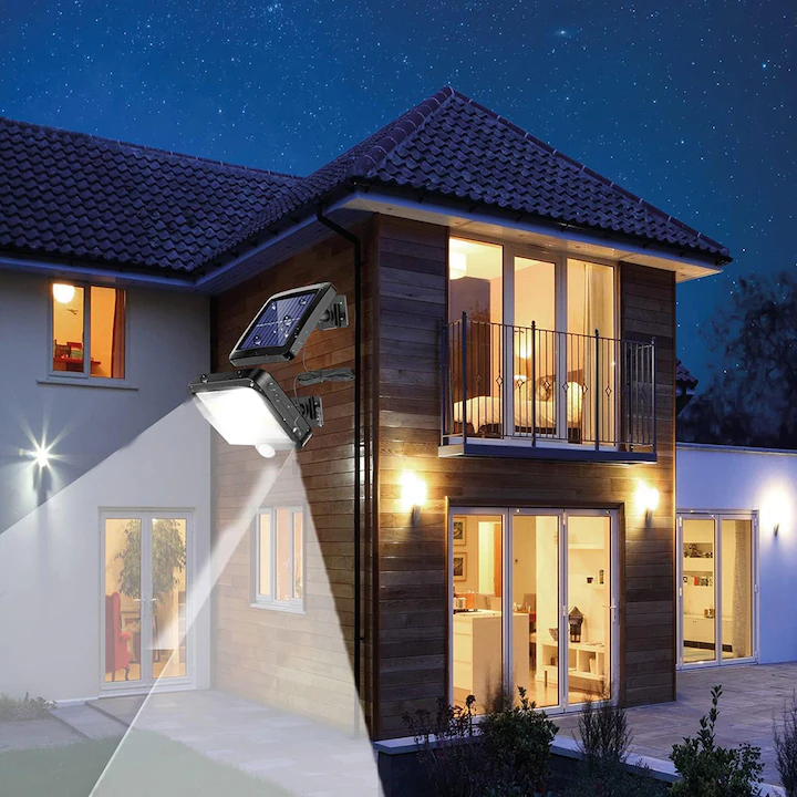 Lampa Solara LED Cu Telecomanda, Ajustabila, 120 COB LED, Senzor De Miscare Si Lumina, Baterie Inclusa 1200 mAh, 260 LM, Lungime Cablu 5 Metri, Rezistenta La Apa, Negru