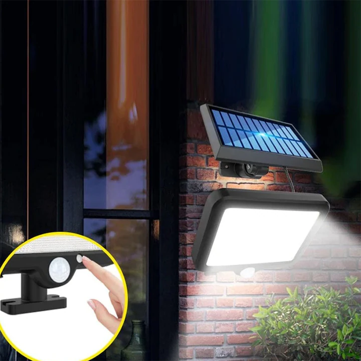 Lampa Solara LED Cu Telecomanda, Ajustabila, 120 COB LED, Senzor De Miscare Si Lumina, Baterie Inclusa 1200 mAh, 260 LM, Lungime Cablu 5 Metri, Rezistenta La Apa, Negru