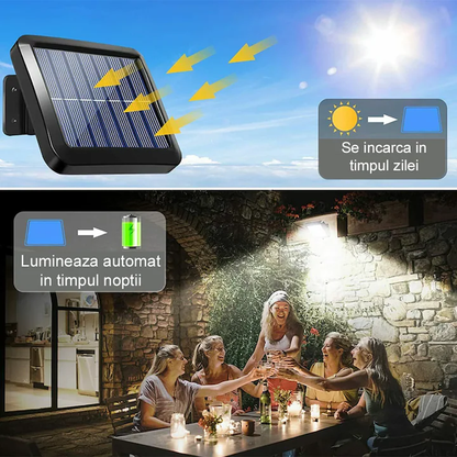 Lampa Solara LED Cu Telecomanda, Ajustabila, 120 COB LED, Senzor De Miscare Si Lumina, Baterie Inclusa 1200 mAh, 260 LM, Lungime Cablu 5 Metri, Rezistenta La Apa, Negru