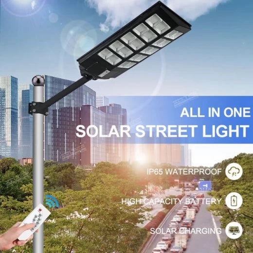 1000W Outdoor LED Solar Lamp, with Built-in Solar Panel, Motion and Light Sensor, Remote Control, IP65 - Ideal for Streets, Gardens, Yards, Parking Lots