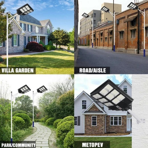 Lampă Solară Stradală LED 600W cu Panou Solar, Senzor de Mișcare, Telecomandă, 1800 lm, Timp de Lucru 12-14h, Control Automat - IP65, Instalare la 2-4 m, Ideală pentru Curți, Aleile și Parcări