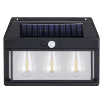 Lampa solara tip felinar 38W Smartix cu 3 Becuri, Acumulator 1200mAh, Senzor 5-8M, Pentru exterior, Suport inclus, Panou solar inclinat, 600 Lumeni, Negru