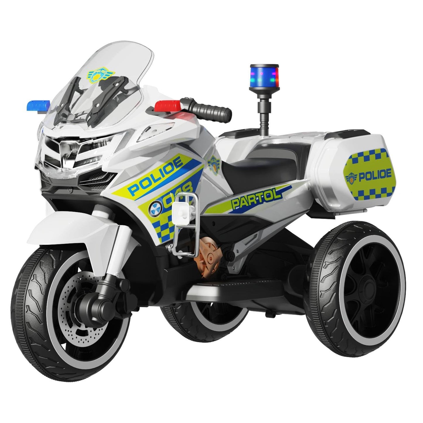 Motocicletă Electrică pentru Copii POLICE cu Efecte Sonore, Lumini și Music Player, 3-7 ani. maxim 39 kg.