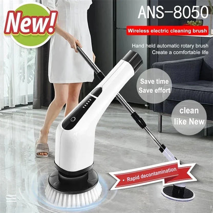 Perie Electrică Rotativă Multifuncțională cu 9 Capete, 2 Viteze și Mâner Extensibil 137 cm