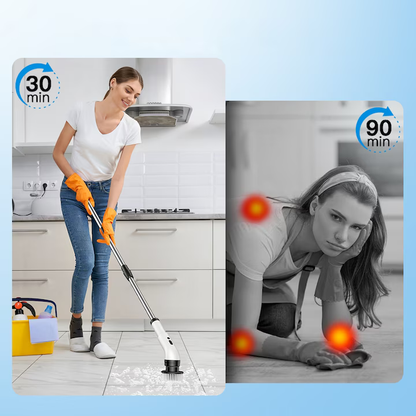 Perie Electrică Rotativă Multifuncțională cu 9 Capete, 2 Viteze și Mâner Extensibil 137 cm