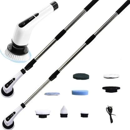 Perie Electrică Rotativă Multifuncțională cu 9 Capete, 2 Viteze și Mâner Extensibil 137 cm