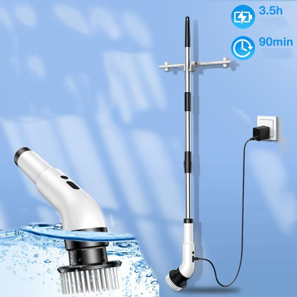 Perie Electrică Rotativă Multifuncțională cu 9 Capete, 2 Viteze și Mâner Extensibil 137 cm