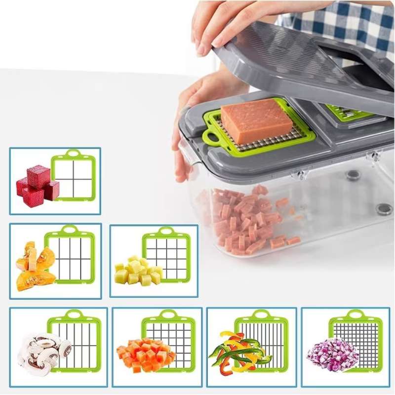 Razatoare Multifunctionala pentru fructe si legume, 22 piese, lame din otel inoxidabil, feliere, radere, taietor, maruntitor, separator ou, functie caserola, maner protectie