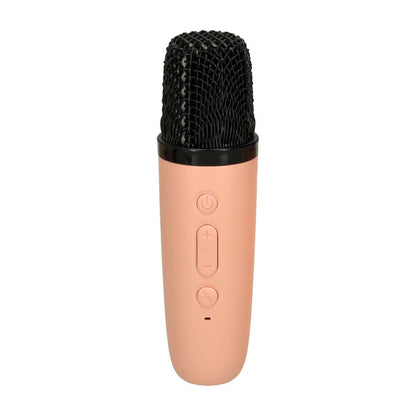 Set karaoke cu 2 microfoane și boxă portabilă, roz, 6W, iluminare LED, schimbare voce, baterii reîncărcabile