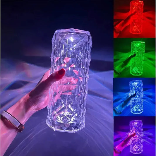 Lampa Luminoasa led Efect Cristal, 3 Lumini Albe, 16 Lumini RGB, Telecomanda Inclusa, Control Tactil, Reincarcabila pentru Dormitor, Birou, Bucatarie, Camping