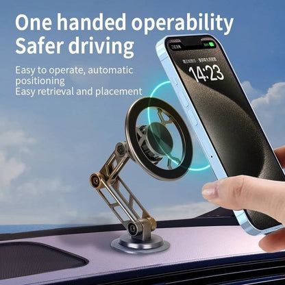 Car Phone Holder, Durable Metal Arm, Strong Magnet, Windshield or Dashboard Mount, 1080° Rotation, Gray