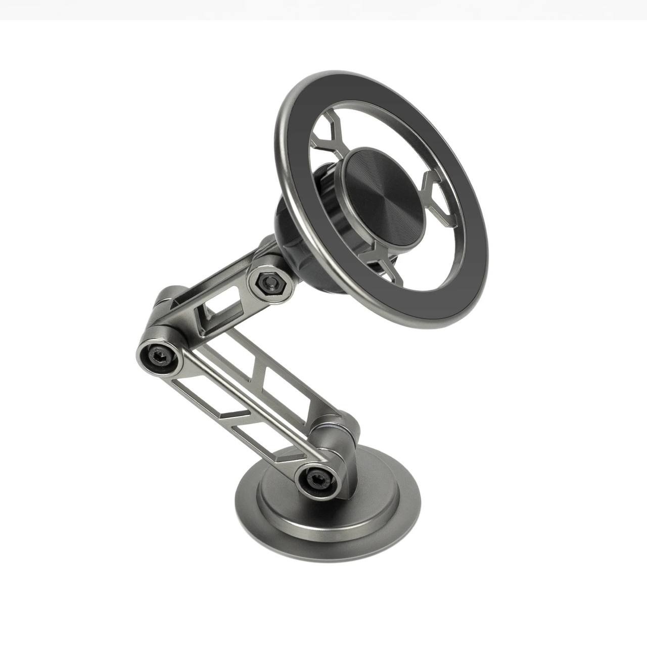 Car Phone Holder, Durable Metal Arm, Strong Magnet, Windshield or Dashboard Mount, 1080° Rotation, Gray
