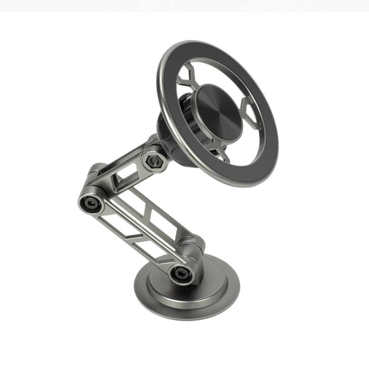 Suport auto pentru Telefon, Brat metalic rezistent, Magnet puternic, Montare parbriz sau bord, Rotire 1080°, Gri