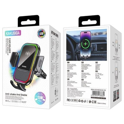 Suport universal Smartix pentru telefon mobil cu incarcare Wireless, 15W, Fixare dubla, 360°, Cleme laterale, AutoGravity, Negru