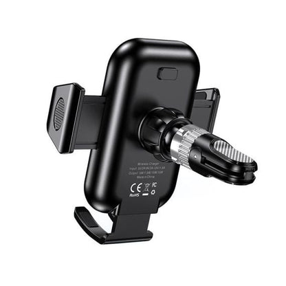 Suport universal Smartix pentru telefon mobil cu incarcare Wireless, 15W, Fixare dubla, 360°, Cleme laterale, AutoGravity, Negru