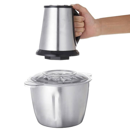 Tocator electric pentru carne si legume, 4 lame din otel inoxidabil de inalta calitate, Capacitate 2L, Recipient din Inox, Argintiu