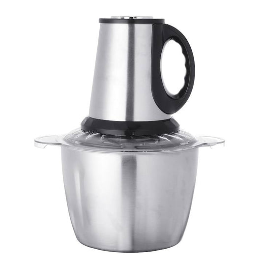 Tocator electric pentru carne si legume, 4 lame din otel inoxidabil de inalta calitate, Capacitate 2L, Recipient din Inox, Argintiu